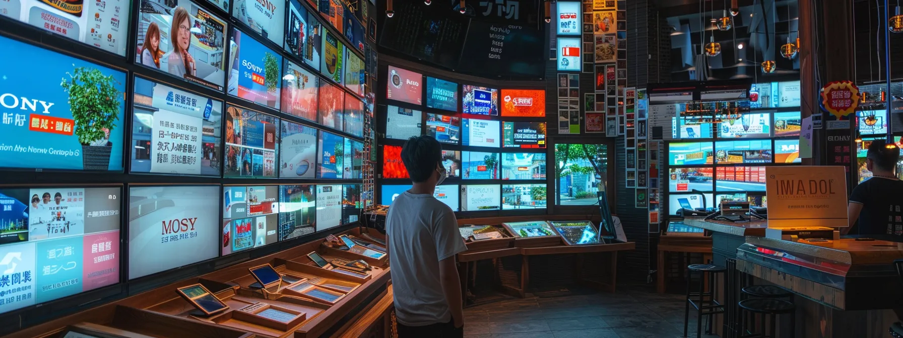 a business owner updating their information on multiple online directories, surrounded by a plethora of screens displaying various listings and citations.